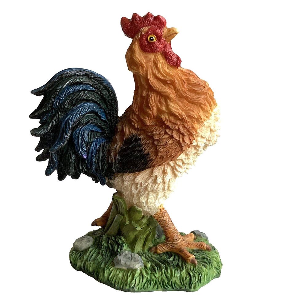 Vintage Rooster Figurine Chicken Country Farm House Decor Colorful Resin 5-1/2"